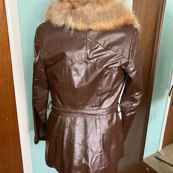 Brown Leather Jacket with Genuine Fox Fur Collar - Winkelman's Best, Size M - Picture 3 of 3